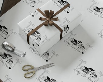 Inwijdingsfeest inpakpapier, nieuw huis cadeauverpakking, gelukkig nieuw huis cadeauverpakking, aangepaste gefeliciteerd cadeauverpakking, makelaar cadeauverpakking