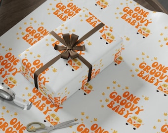 One Groovy Baby Birthday Wrapping Paper, 1st Birthday Gift Wrap, Aesthetic First Birthday Gift Wrap, Retro Gift Wrap, One Groovy Baby Party