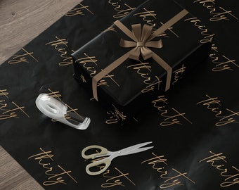 Geschenkpapier zum 30. Geburtstag, Schwarz-Goldenes Geschenkpapier zum 30. Geburtstag, Luxuriöses Geschenkpapier