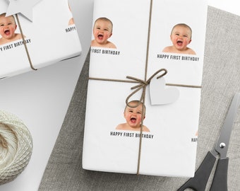 Custom 1st Birthday Wrapping Paper, Personalized Photo Birthday Gift Wrap, Happy 1st Birthday Custom Gift, Gift Wrap for First Birthday