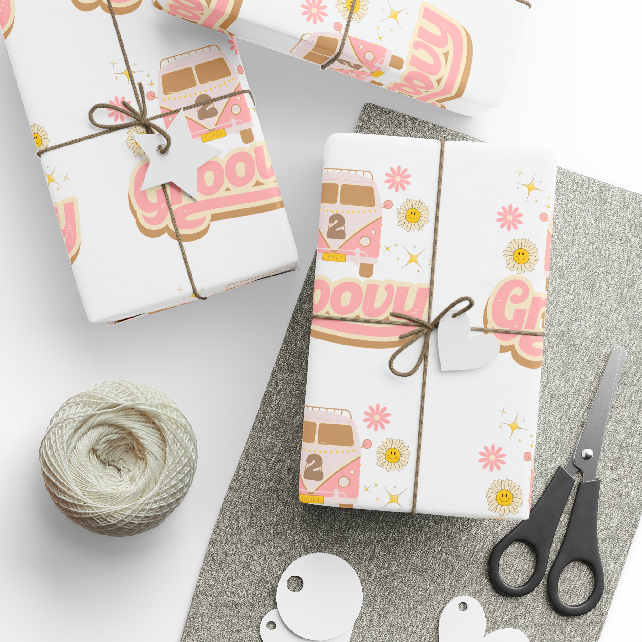 Two Groovy Birthday Wrapping Paper, 2nd Birthday Gift Wrap, Aesthetic ...