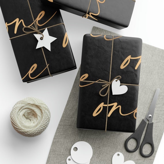 First Birthday Wrapping Paper, Black and Gold 1st Birthday Gift
