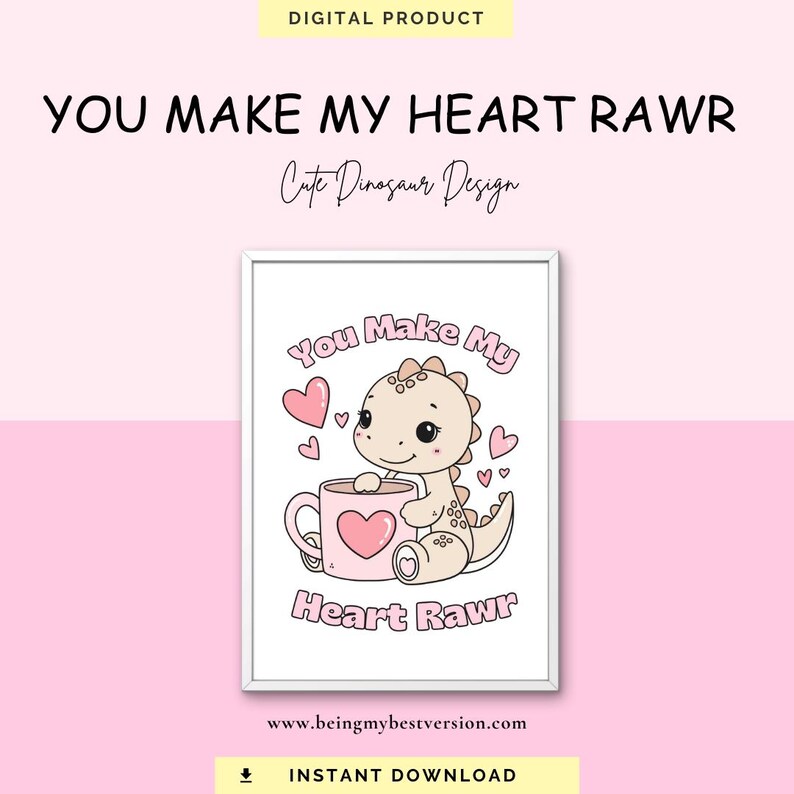 Dinosaur Valentine SVG – You Make My Heart Rawr (digital File - Etsy