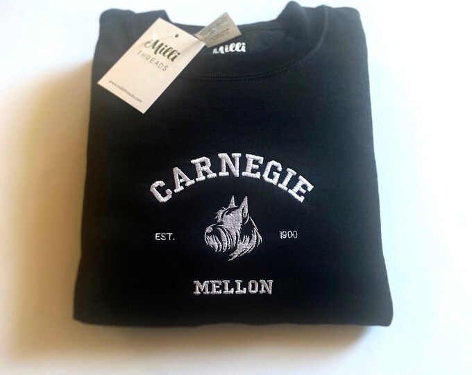 Embroidered Carnegie Mellon Sweatshirt, Scottish Terrier Crewneck Etsy