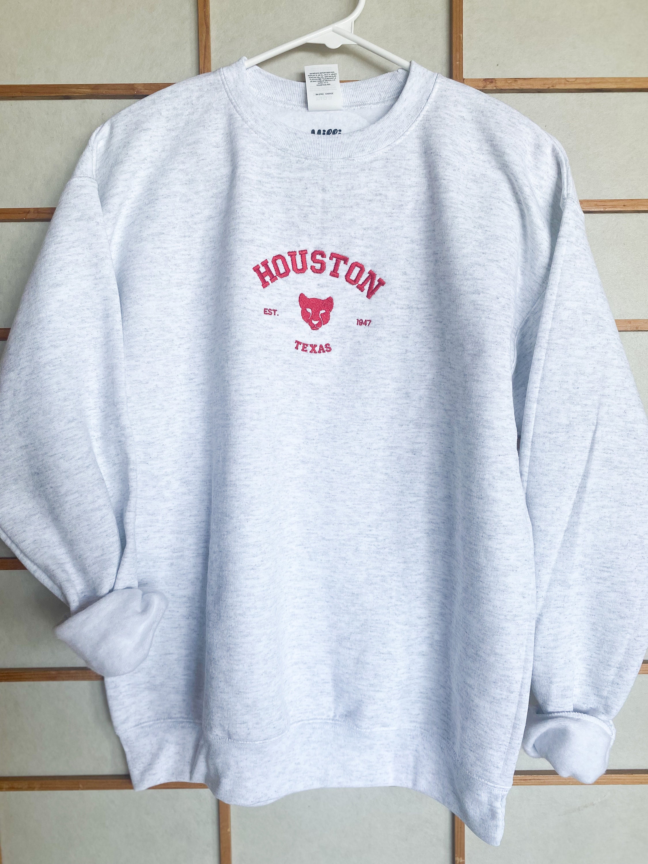 Embroidered Houston Texas Sweatshirt Houston Cougar Crewneck Etsy