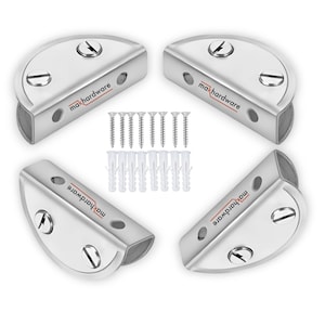 Handmade Stainless Steel D Type Glass Shelf Brackets | Wall Mounted Shelf Support for 6mm Glass | Heavy Duty Holder with Screws Pack of 4