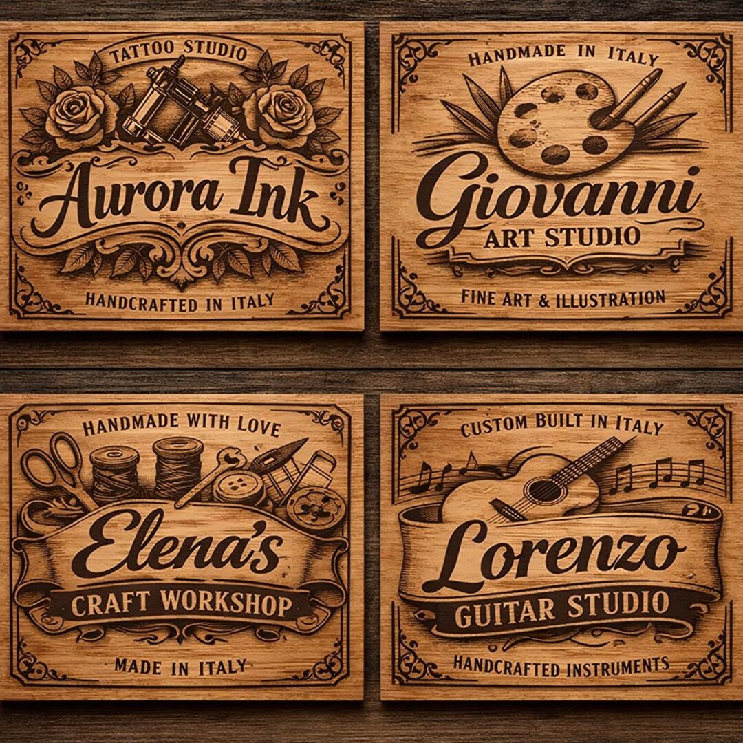 Studio Name Sign E Custom Studio Sign on Wood, Laser Engraved Name Plaque for Artist ...