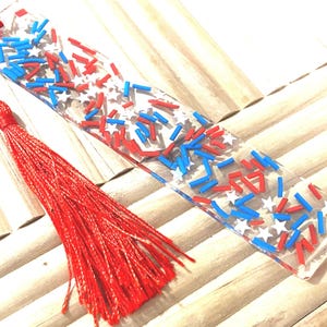 Red White and Blue Patriotic Resin Bookmark 5.5 inch Handmade Epoxy Bookmarks Teacher Gift School Supplies Book Markers