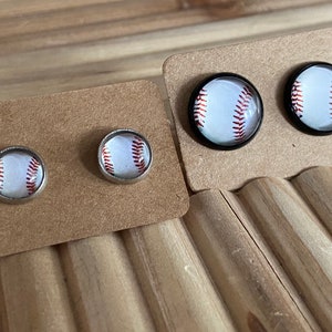 Baseball Earrings 12mm on Black Hypoallergenic Studs 8MM Earrings on Silver Surgical Stainless Steel Studs Mommy and Me Baseball Earrings