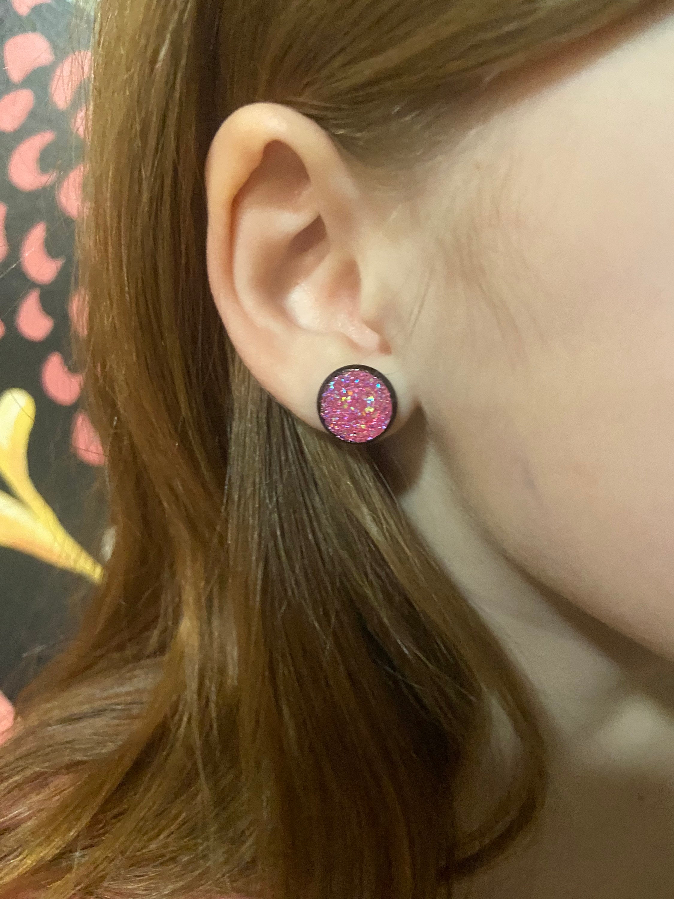 18 PAIRS BULK SET 12mm Faux Druzy Earrings Colorful Glitter Sparkle on