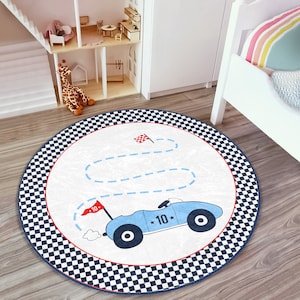 Tapis de jeu pour enfant de voiture de course | Tapis de pépinière antidérapant | Tapis rond lavable pour enfants | Carte de la maternelle | Tapis éducatif | Tapis de jeu de route | Meilleur cadeau pour enfants
