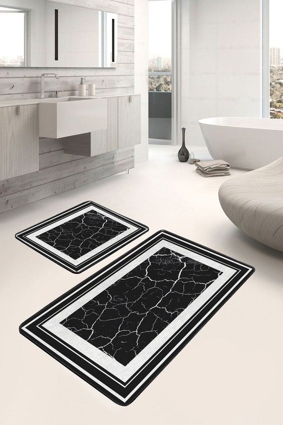 Set di 2 tappeti da bagno neri, morbidi e assorbenti, antiscivolo | Leroy Merlin