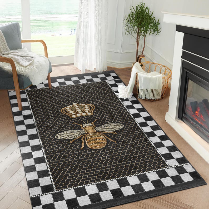 Bee Rug Runner Bee Rug|checkered Runner|black and White Rugs|non-slip Rugs|washable ...