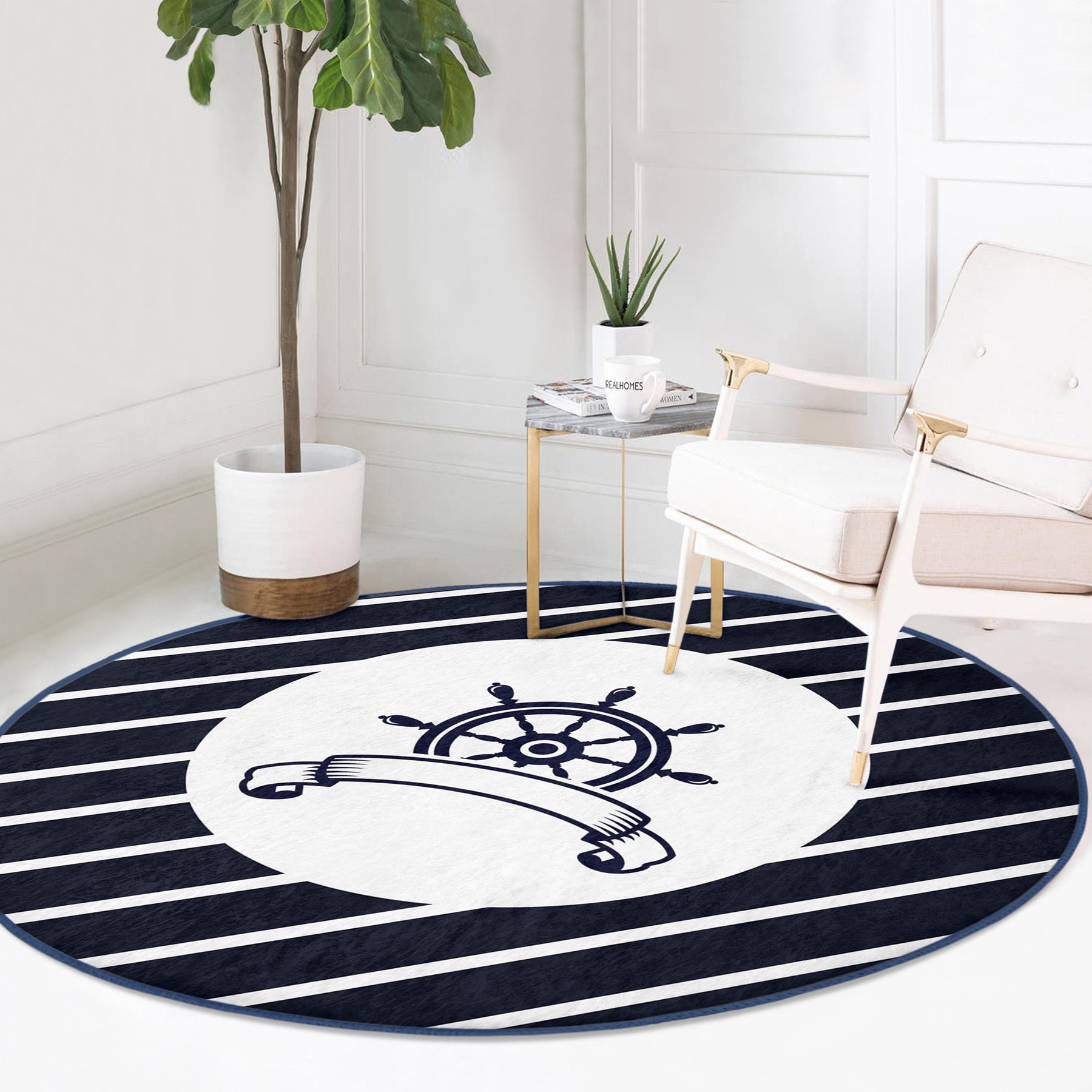 Antislip Nautical Round Rugwashable Ship Rudder Area Etsy