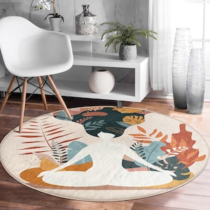 Best Abstract Yoga Mat|Non-Slip Washable Meditation Mats|Bohem Round Area Rug|Gift Ideas|Comfortable Exercise Rug|Handmade Pilates Mats