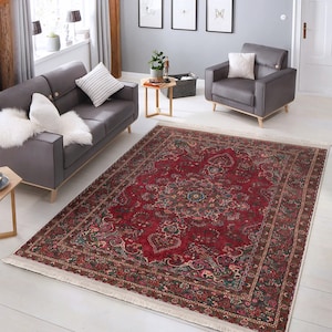 Classic Red Anatolian Area Rug|Ethnic Print Turkish Rug|Vintage Carpet|Washable Living Room Rug|Ottoman Court Carpet|Traditional Decor