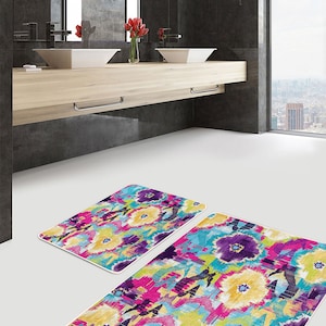 Quick Drying Colorful Kitchen Door Mat|Watercolor Bath Mat Set|Non-Slip Ombre Bath Mat|Soft Bath Mat Set|Modern Bathroom Decor|Handmade Mat