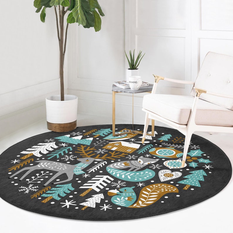 Round Blue Snowflake Rug Navy Blue Winter Themed Rug|christmas Rugs|snowflakes Christmas Carpet ...