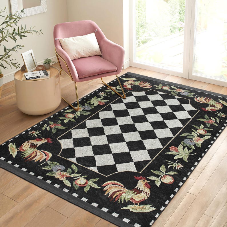 Rooster Rug|anti-slip Checkered Ruglfarmhouse Carpet|housewarming Gift ...