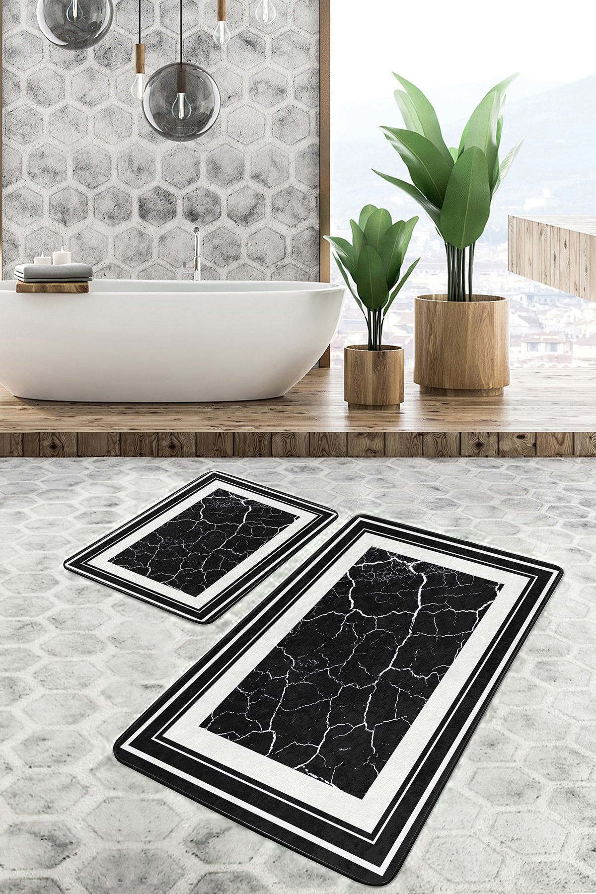 Set Di 2 Tappetini Da Bagno Antiscivolo, Morbidi E Assorbenti Tappetino Wc Nero 77748772