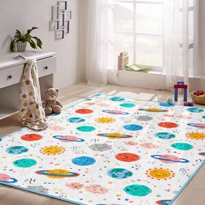 Learning Planets Nursery Mat|space Themed Kids Rugs|colorful Childrens ...