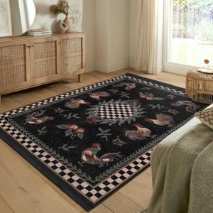 Rooster Area Rug Rug|anti-slip Checkered Rug|washable Traditional Rugs ...