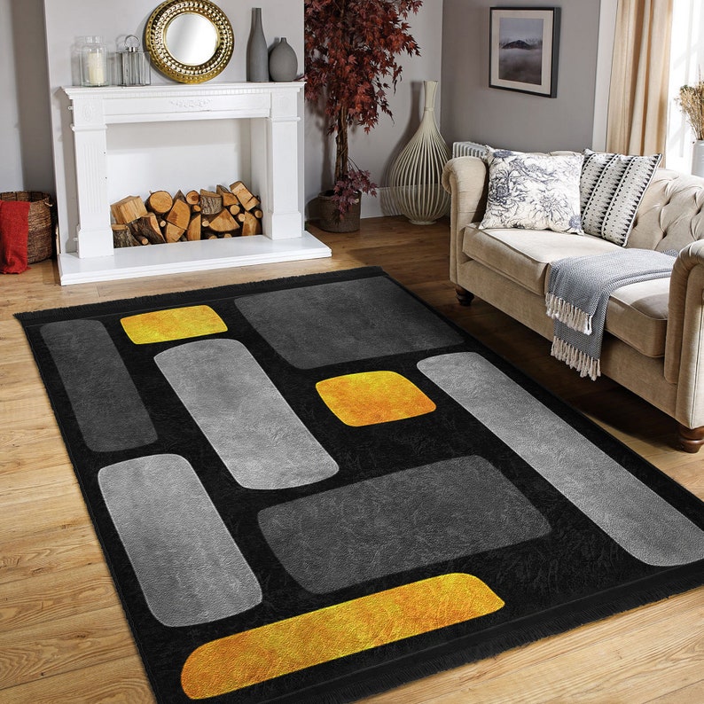 Black Rectangle Area RugNon-Slip Yellow RugAbstract Gray CarpetDining Room RugsBestselling RugGeometric Kitchen RugsModern Home Decor image 7