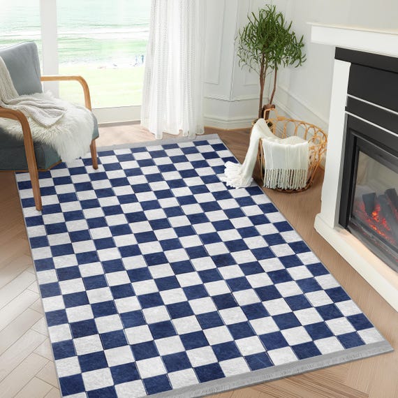 Tappeto a scacchi antiscivolo/Tappeti blu e bianchi/Tappeti