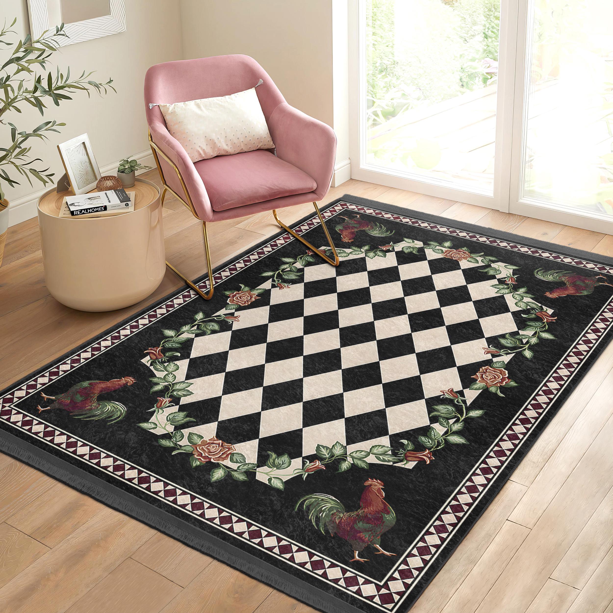 High Country Rooster Area Rug Rug|anti-slip Checkered Rug|washable ...