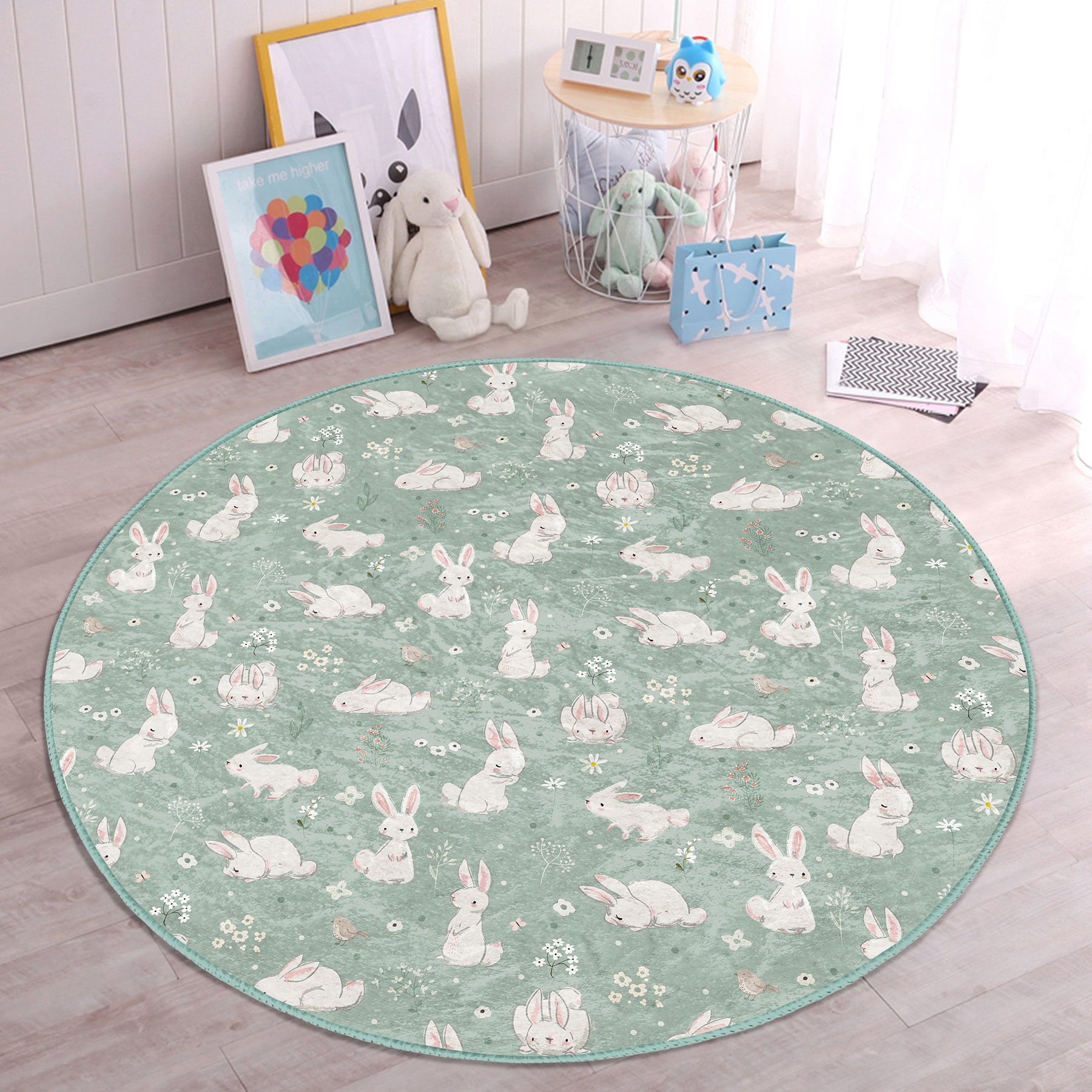 Bunny in the Forest Kid's Room Rug|washable Round Nursery Rug|anti-slip ...