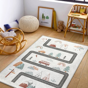 Alfombra para niños, alfombra de juego de automóvil para sala de juegos,  alfombra de carretera de vida urbana para automóviles, divertido mapa de