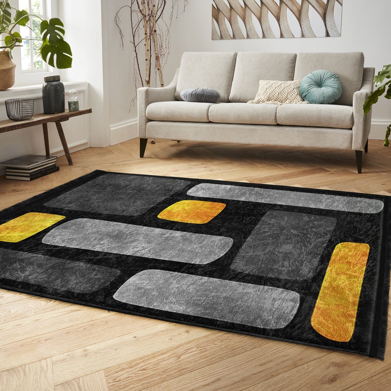 Black Rectangle Area RugNon-Slip Yellow RugAbstract Gray CarpetDining Room RugsBestselling RugGeometric Kitchen RugsModern Home Decor image 5