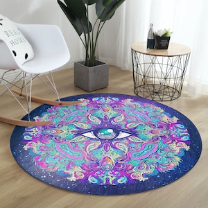 Tappetino da meditazione del terzo occhio/Tappetini Yoga lavabili Boho/Tappetino rotondo per Pilates/Tappeti per esercizi fatti a mano/Tappetini di design personalizzato/Tappetino morbido per Pilates/Tappeti fatti a mano