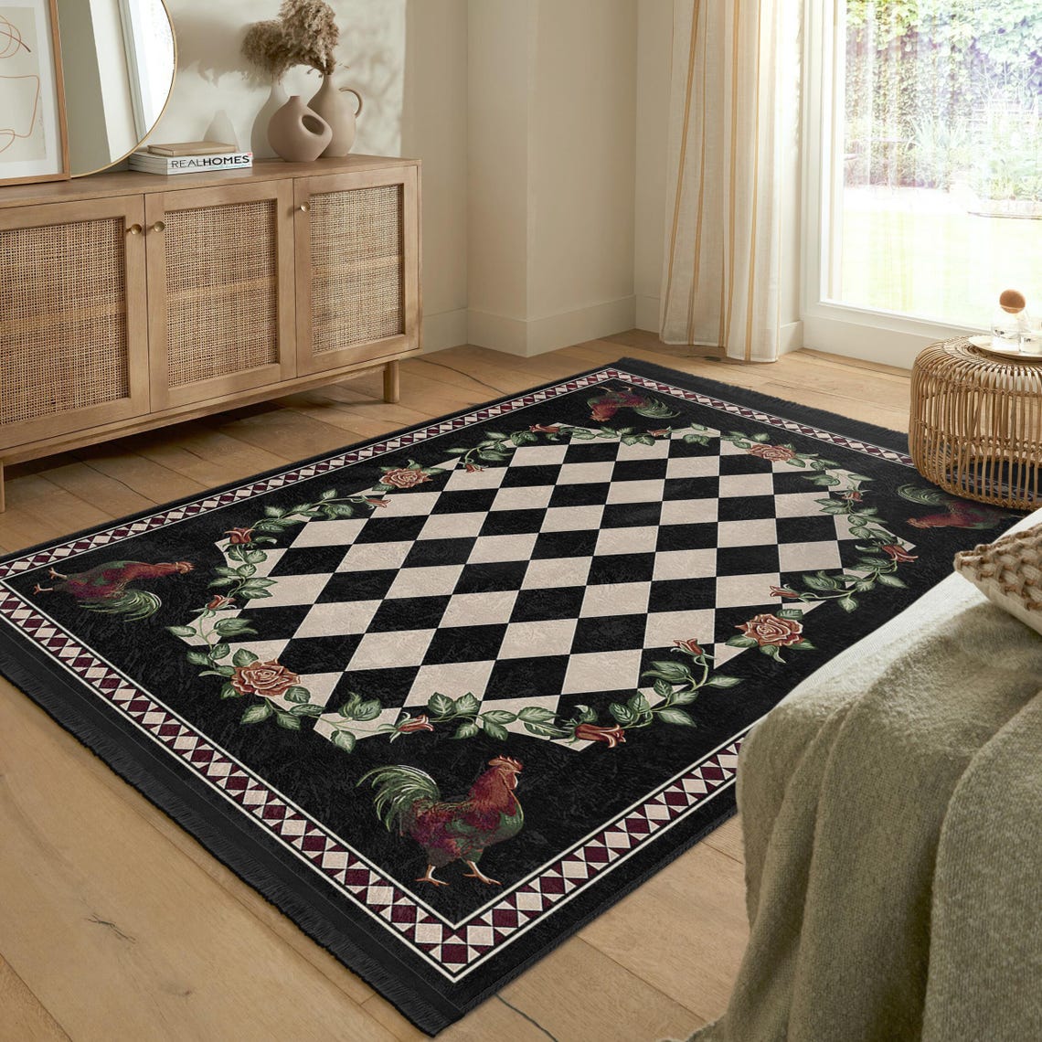 High Country Rooster Area Rug Rug|anti-slip Checkered Rug|washable ...