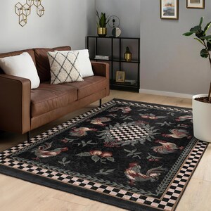 Rooster Area Rug Rug|anti-slip Checkered Rug|washable Traditional Rugs ...