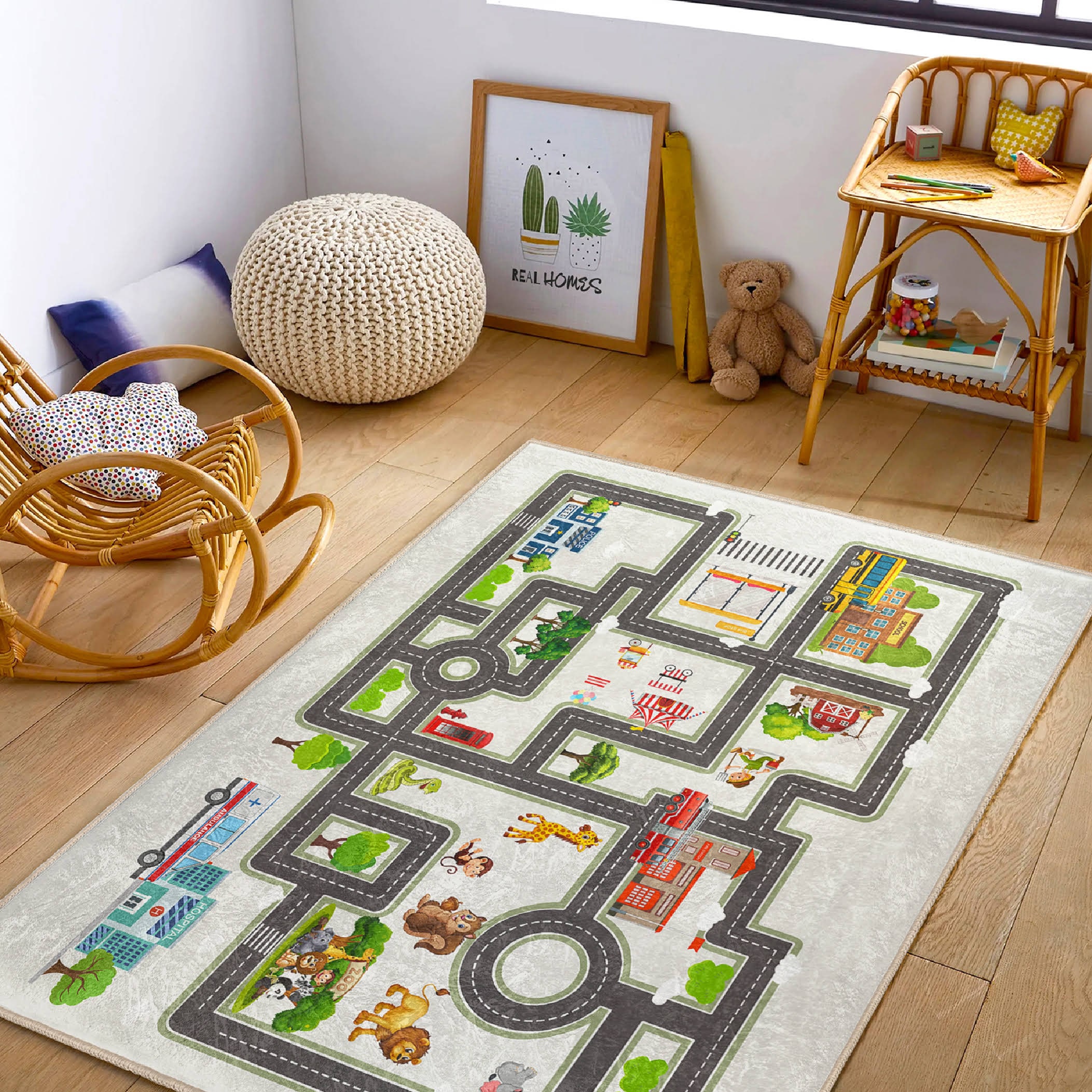 Non-slip City Road Play Mat|kids Playroom Rug|washable Nursery Mat