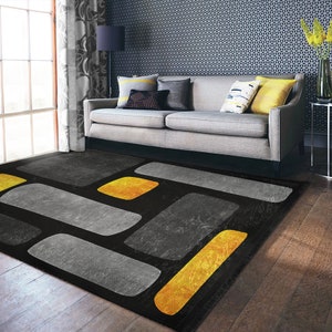 Black Rectangle Area RugNon-Slip Yellow RugAbstract Gray CarpetDining Room RugsBestselling RugGeometric Kitchen RugsModern Home Decor image 4