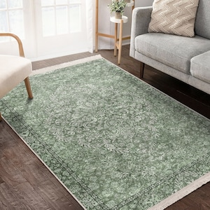 Green Area Rug|Washable Rectangle Rug|Anti-Slip Doorway Rug|Persian Rug|Turkish Rugs|Afghan Rug|Authentic Living Room Rug|Housewarming Gift