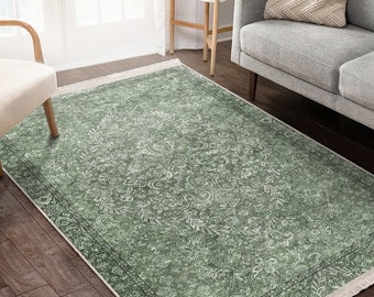 Green Area Rug|Washable Rectangle Rug|Anti-Slip Doorway Rug|Persian Rug|Turkish Rugs|Afghan Rug|Authentic Living Room Rug|Housewarming Gift