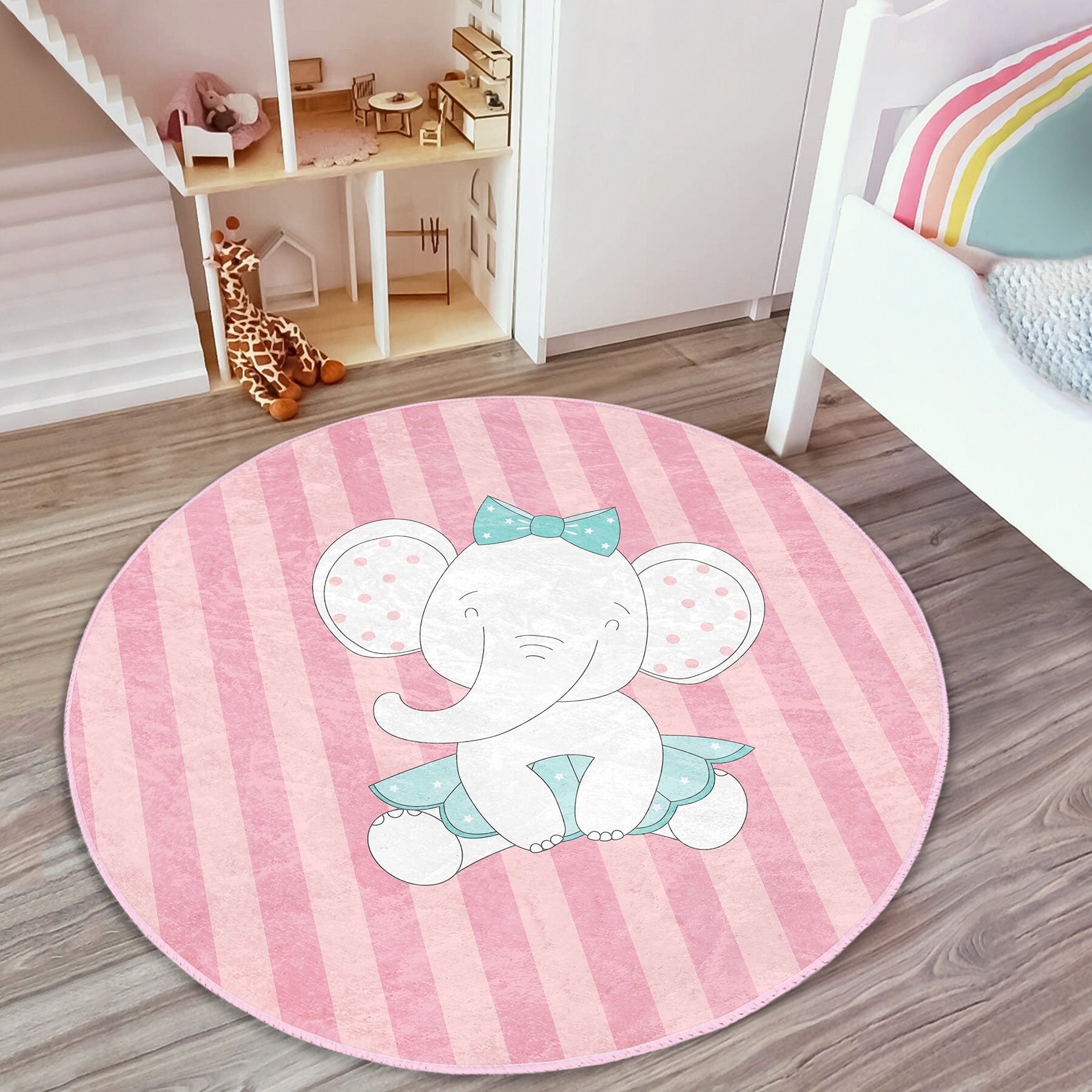 Elephant Print Kid s Room Rugwashable Nursery Rugbaby Room Decoranti slip Pink Children s Rugsstriped Kid s Door Matbestselling Carpets Etsy UK