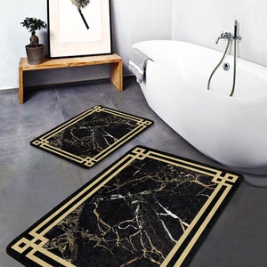 Black and Gold Bath Mat|marble Pattern Luxury Rug|quick-drying Bath Mat ...