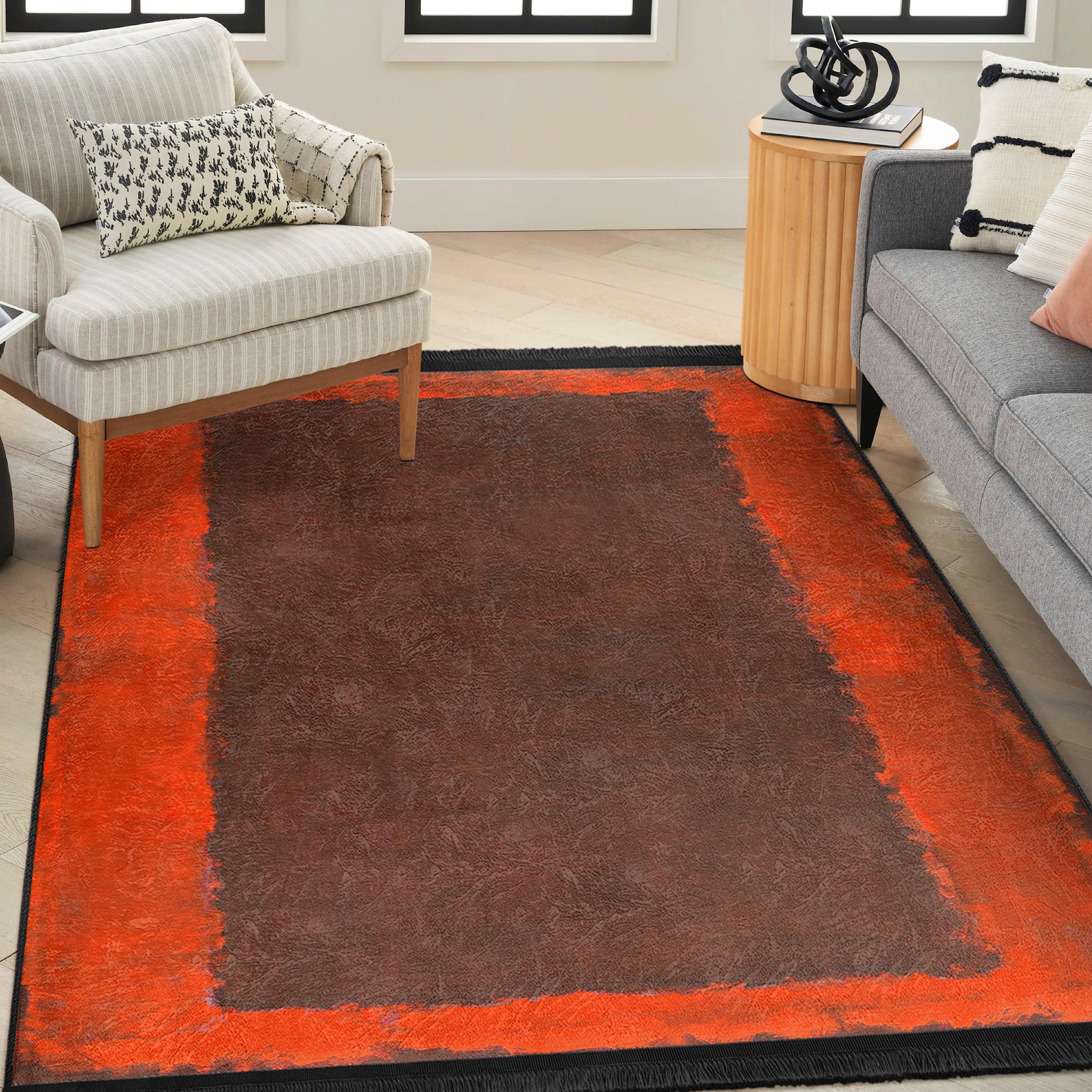 Rothko Brown and Orange Rug|rothko Style Area Rug|washable Kitchen Rug ...