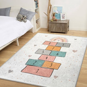 Kid's Playroom Rugs|Children Numbers Learning|Hopscotch Play Mat|Unique Kid's Carpets|Handmade Kid's Room Rugs|Custom Design|Colorful Rugs