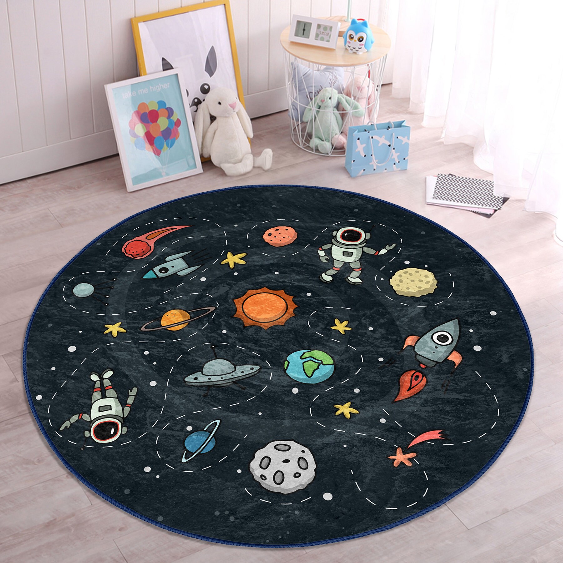 Moon Rover Play Rug Space Themed Cute Kid's Rug|adventurous Astronaut Childen's Mat|navy ...