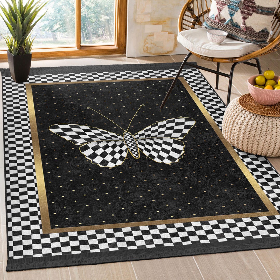 Naturestep Rug Butterfly Butterfly Rug|checkered Runner|black and White Rugs|non-slip Rugs ...