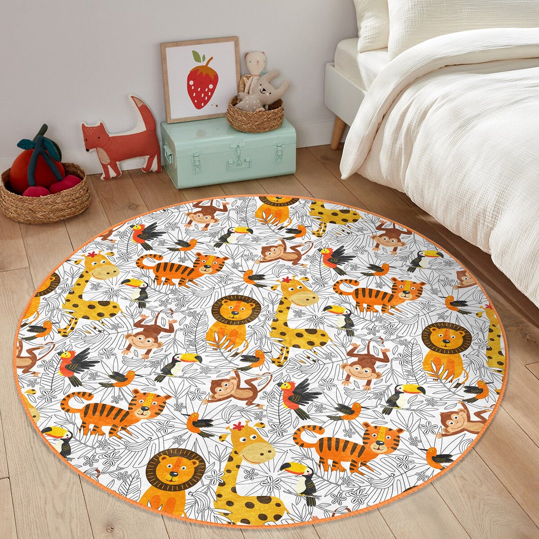 Animals in the Jungle|lion Print Kids Room Rug|monkey Patterned Nursery ...