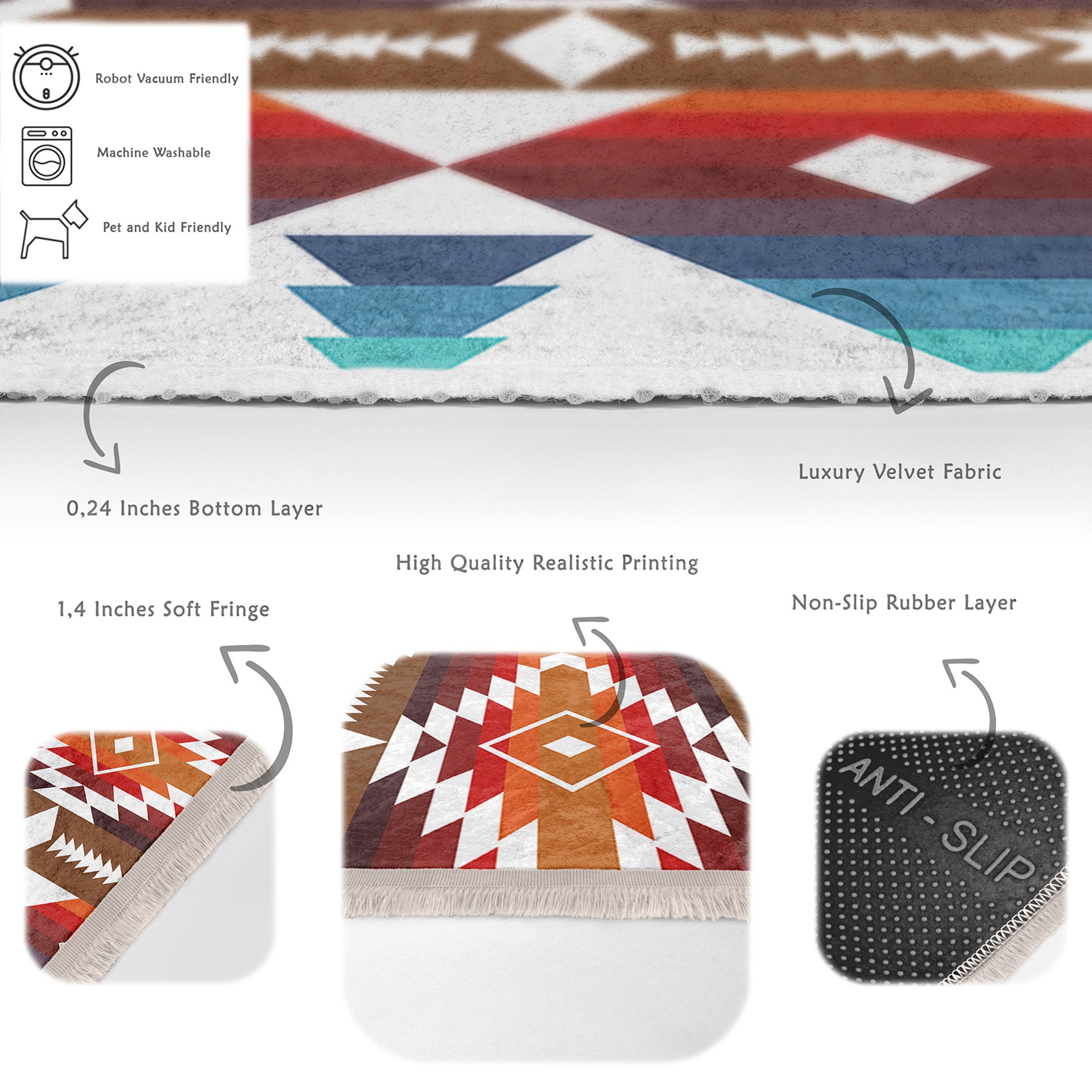 Aztec Pattern Rug|authentic Area Rug|washable Living Room Rug|non-slip ...
