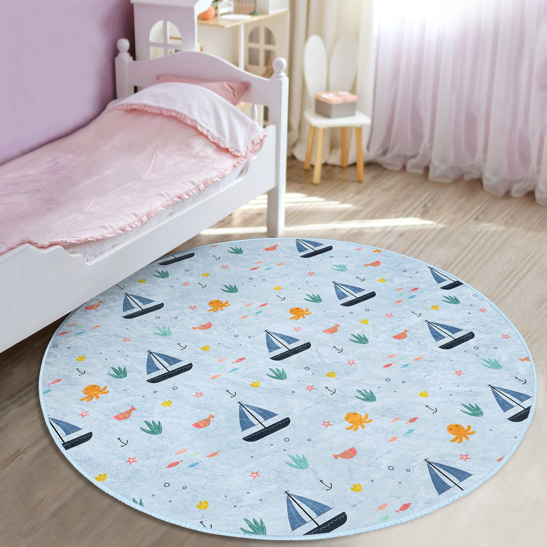 Ship Pattern Kids Rug|marine Themed Baby Rugs|anti-slip Nautical ...