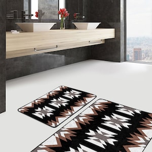 Southwestern Soft Rug|African Bathroom Mat|Non Slip Aztec Print Bath Mat Set Of 2|Boho Bathroom Decor|Bestselling Navajo Bathroom Mats