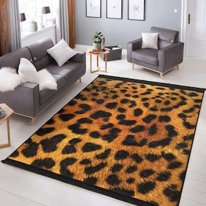 Leopard Print Rug|Cheetah Print Rug|Animal Pattern Area Carpet|Western Decor|Wild Life Themed Home Decor|Soft Carpets|Yellow And Black Rugs